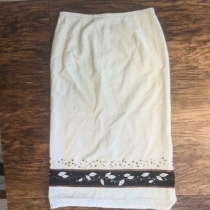 Ann Taylor beige wool midi skirt leaf print women’s